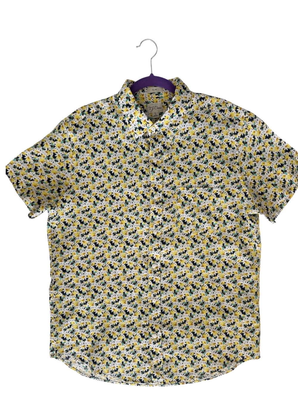 J. Crew Men's Slim Fit 100% Linen Short‎ Sleeve Shirt Daisy Bee Print L